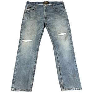 Ariat Jeans Mens 40x32 Blue Rebar M5 Slim Straight Denim Distressed Work Western